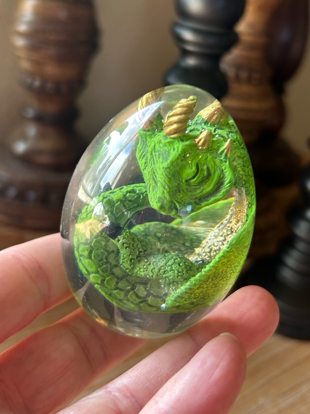 Baby Dragon Egg Statue Figurine Glass Resin